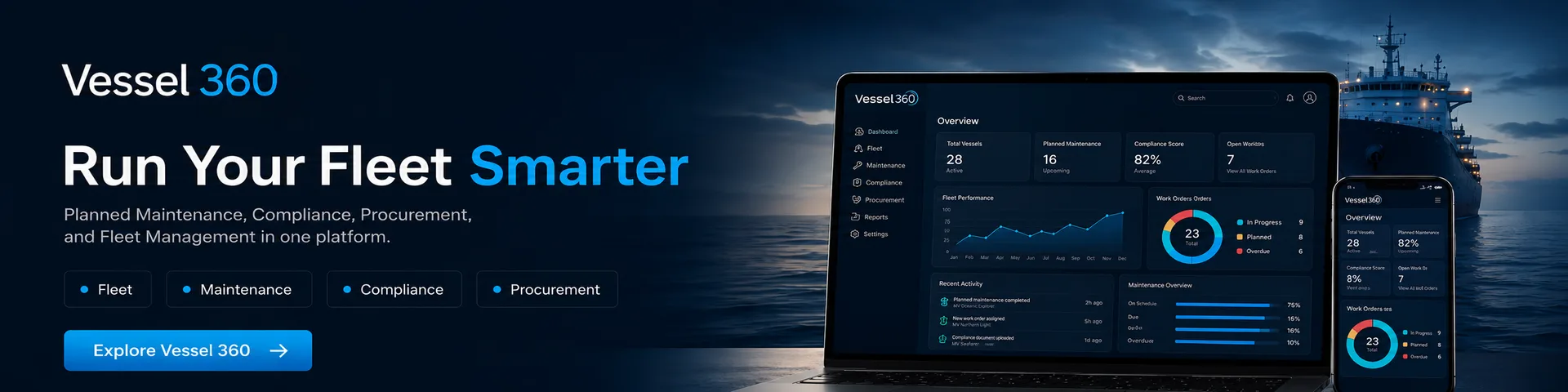 Vessel 360 fleet management dashboard for planned maintenance, compliance and procurement